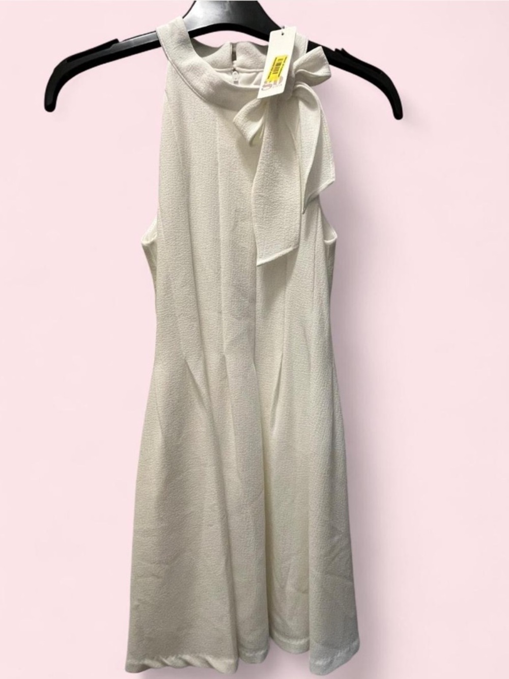 GB Girls Cream Sleeveless Bow Neck Dress